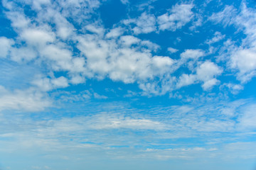 Clear and clean of blue sky and white clouds for nature background in the summer.