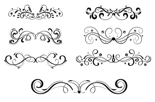 Set Collection of Vintage Ornament Elements, Hand drawn vector dividers. Doodle design elements. 
