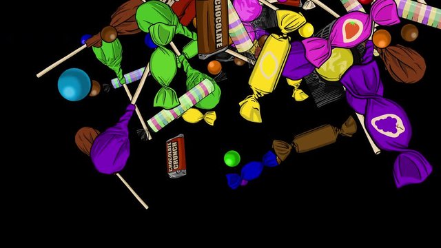 Cartoon Candy Explosions Center Left Right Top Bottom Alpha Channel