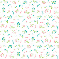 Hand drawn doodle Wild Flowers. Floral Seamless pattern. Vector background with Wildflowers.