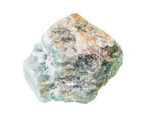 rough green apatite stone cutout on white