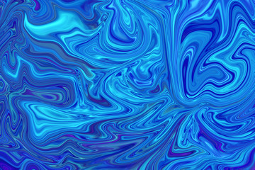 Fototapeta na wymiar Unique abstract liquified metal effect. Delicately swirled, vivid fluid art. Shades of blue. Digital illustration background. Phone or iPhone wallpaper.