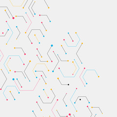 Geometric lines and dots. Modern hexagon background. Connection vector illustration and network cell pattern