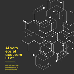 Connection structure on vector science background. Abstract polygonal space grey background with connecting dots and lines