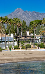 View of Marbella in Spain along the popular Costa del Sol coast on a sunny day.