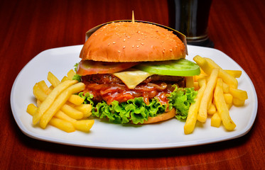 hamburger and french fries