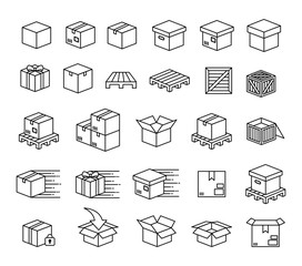 Set of boxes and packaging vector icon set - obrazy, fototapety, plakaty