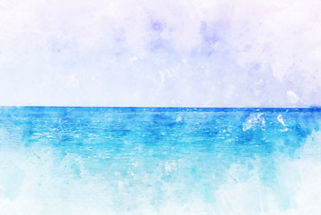 Abstract colorful wave sea ocean water in Krabi, Thailand on watercolor illustration painting background.