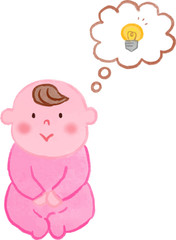 赤ちゃんひらめく　水彩