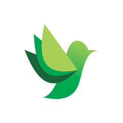 green natute leaf bird logo design