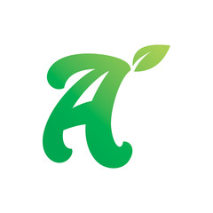 green nature leaf font letter logo design