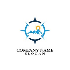 Mountain adventure logo design. Compass icon symbol