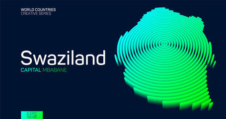 Isometric map of Swaziland with neon circle lines