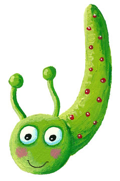 Cute green worm with red dots