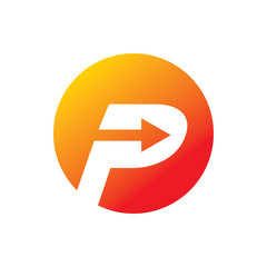 bright color letter p arrow circle logo design