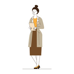 Female physician with medical history. Doctor in white coat flat vector illustration. Healthcare, consulting, examination concept for banner, website design or landing web page