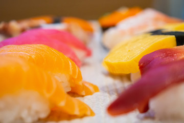 Japanese sushi set sashimi close up