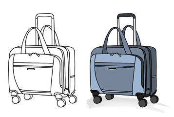 Collection of various travel bag with wheels for business trip and vacation. Flat set of luggage on white background. Simple isolated vector illustration