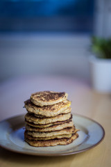 Pancakes on a plate wearing