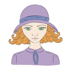 retro style portrait young woman with blouse and hat