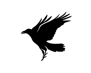 Raven bird logo vector template, Black silhouette of a crow on an isolated background