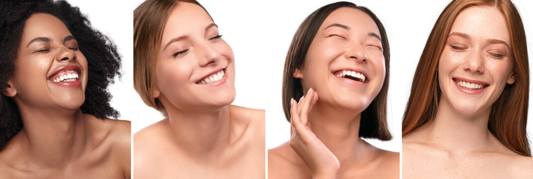 Multiethnic young woman with clean skin laughing