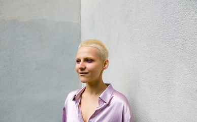 Young woman with very short hair