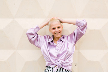 Young woman with very short hair