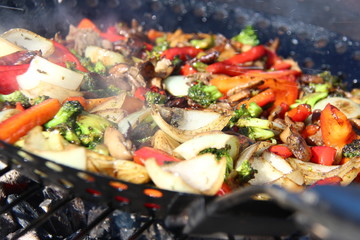 grilled vegetables in a grill pan