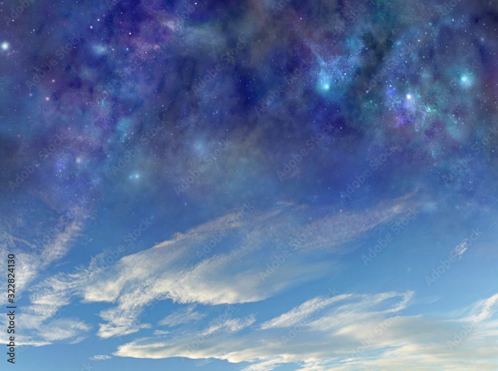 Canvas Prints day and night all at once background - dark blue deep space with many different stars, planets and c