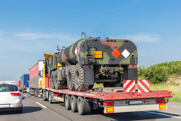 Car towing truck with heavy duty military army fuel tanker