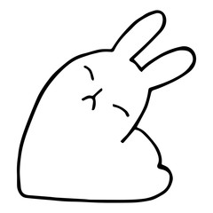 Jpeg illustration. Hand drawing cartoon rabbit. Isolated on a white. Minimalistic design. Black lines. Cute character. The original print.