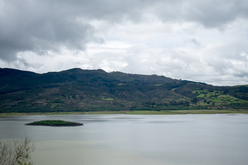 Panoramic view of the Guatavita reservoir in Cundinamarca Colombia, an excellent natural tourist destination