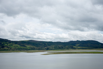 Panoramic view of the Guatavita reservoir in Cundinamarca Colombia, an excellent natural tourist destination