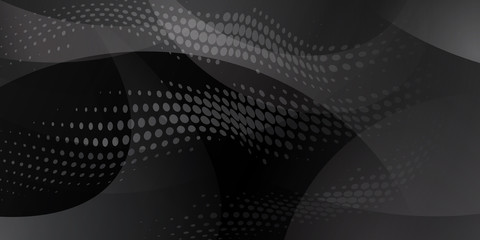 Abstract background made of halftone dots and curved lines in black and gray colors