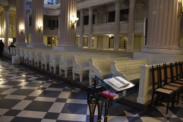tables and chairs in a church