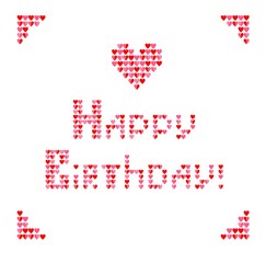 Fashion embroidery print with heart shapes and Happy Birthday lettering on the white background