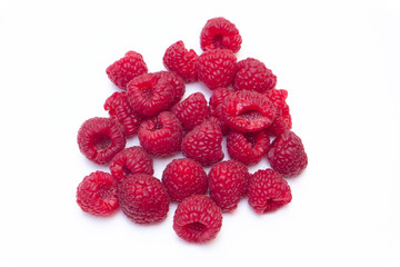 Raspberries on a white background