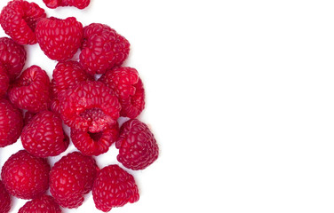 Raspberries on a white background