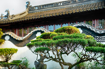 Beautiful Chinese style traditional wooden building in public park.