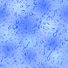 Seamless pattern in blue colors with drops and streaks of water, flowing down the surface