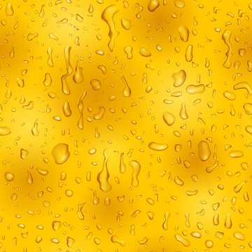 Seamless pattern in yellow colors with drops and streaks of water, flowing down the surface