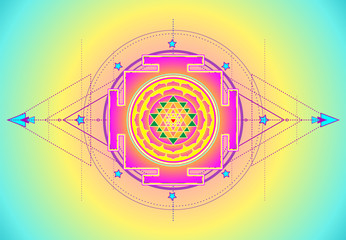 The Sri Yantra or Sri Chakra, form of mystical diagram, Shri Vidya school of Hindu tantra symbol. Sacred geometry vector design element. Vector illustration. Alchemy, occultism, spirituality.