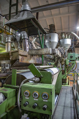 Industrial workshop of the Lambumiz plant. Production of laminated cardboard food packaging. Moscow, Russia
