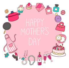 女性　ギフト　母の日　イラスト　素材　フレーム　デザイン　手書き風　かわいい