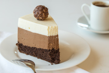 A piece of a mousse cake 