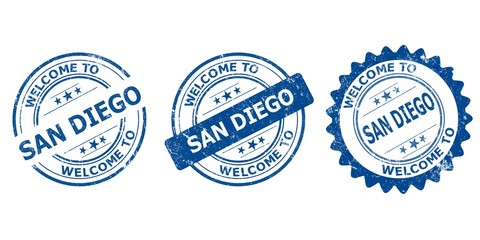 welcome to San Diego blue old stamp sale	