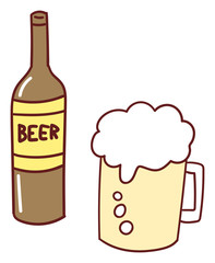 ビール　ビール瓶　イラスト　素材　アイコン　手書き風　かわいい