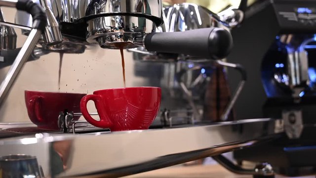 Close up image of espresso coffee brewing