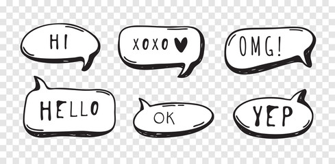 Hand drawn speech bubble explosion. Pop art design object. Comic book doodle element for dialog. Cartoon style vector collection